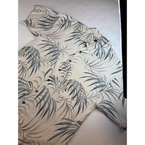 Tommy Bahama Silk Camp Shirt Mens XL Beige Gray Palm Leaf Tropical Summer